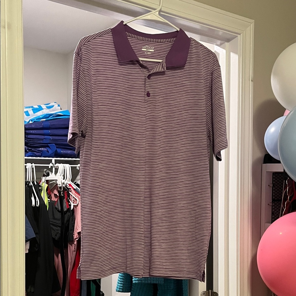 BCG Purple and White Striped Men's Polo Shirt